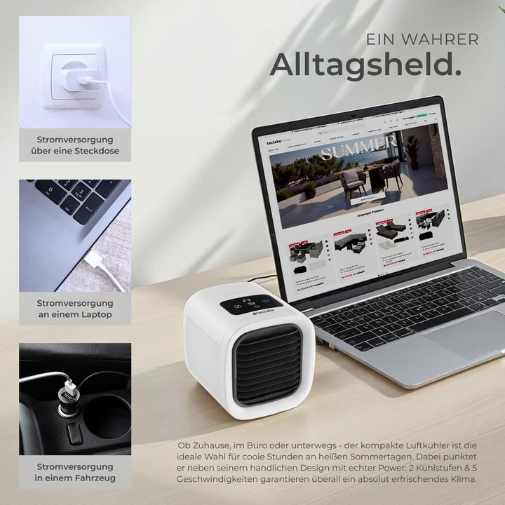 tectake® Luftkühler mit LED, mobile Klimaanlage ohne Abluftschlauch, Ventilator mit Wasserkühlung, K