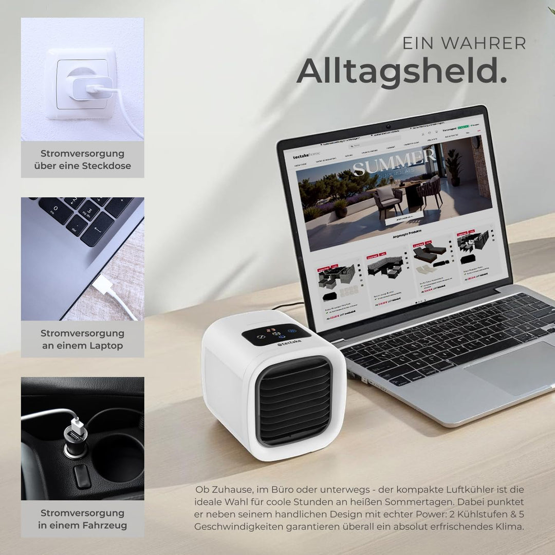 tectake® Luftkühler mit LED, mobile Klimaanlage ohne Abluftschlauch, Ventilator mit Wasserkühlung, K