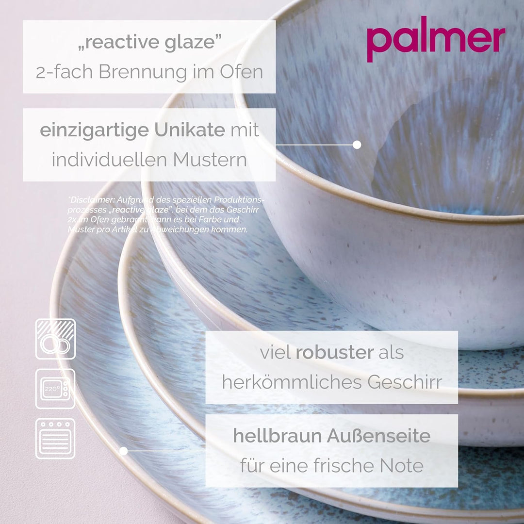 2 x palmer Light Blue Sea Teller Servieren flach im Set, Steingut, Ø 28,5 cm, beige hellblau gespren