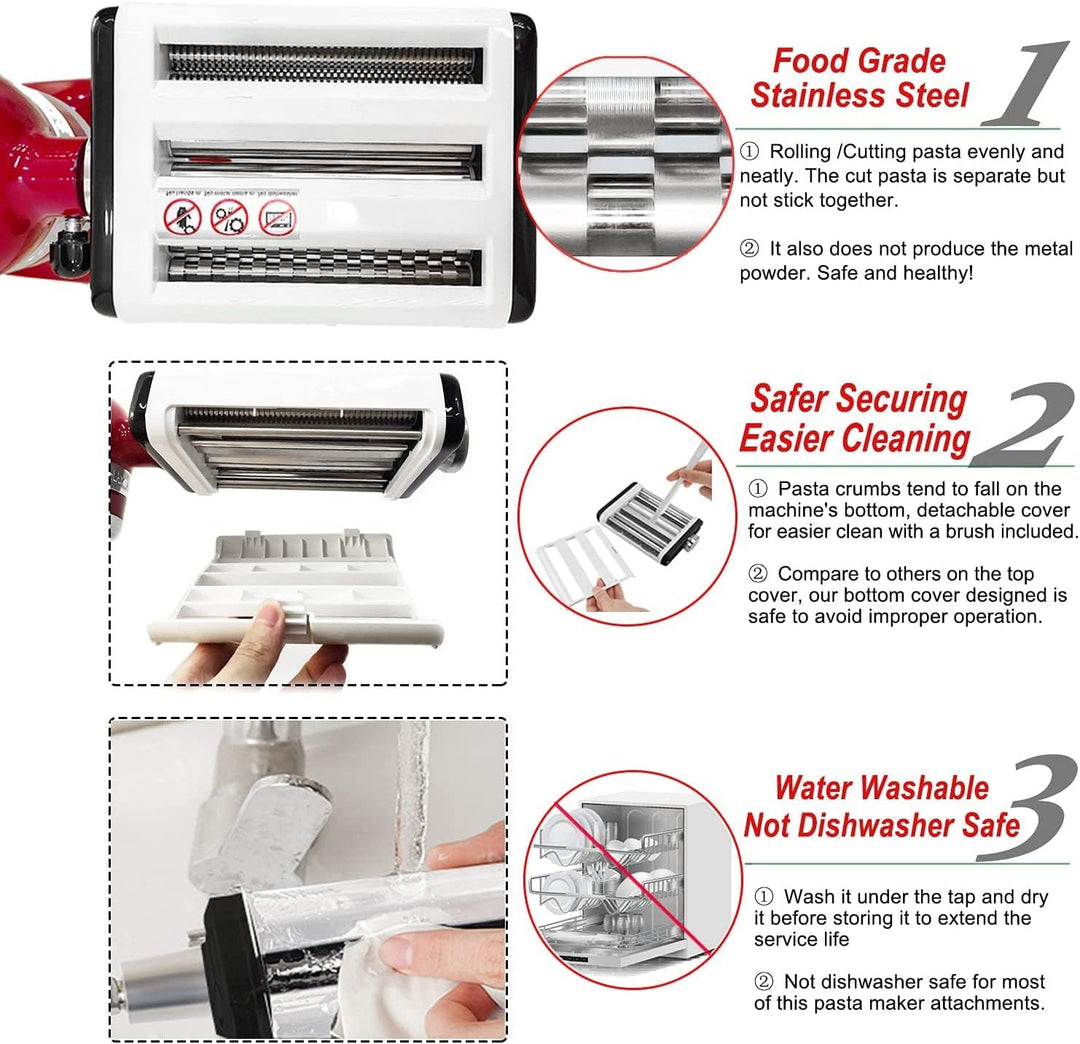 Assiduous 3 in 1 Blätter und Spaghetti, Nudelaufsatz Set für KitchenAid aus Edelstahl,inklusive Nude