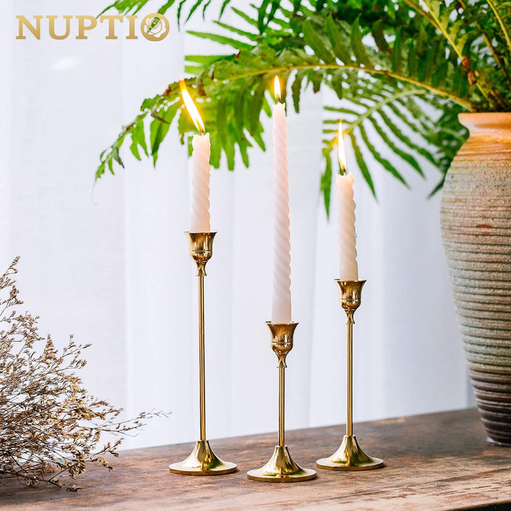 NUPTIO Satz von 5（15 Stück Messing Gold Metall Taper Kerzenhalter, Vintage Kerzen Ständer Herzstück