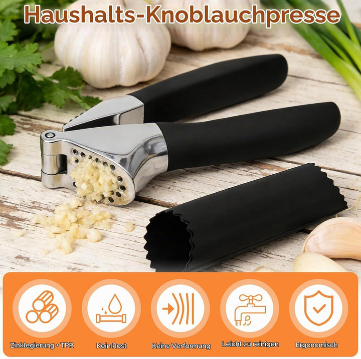 Knoblauchpresse Edelstahl,Premium Knoblauchpresse mit Sparschäler und Bürste,Garlic Press,Ingwerpres