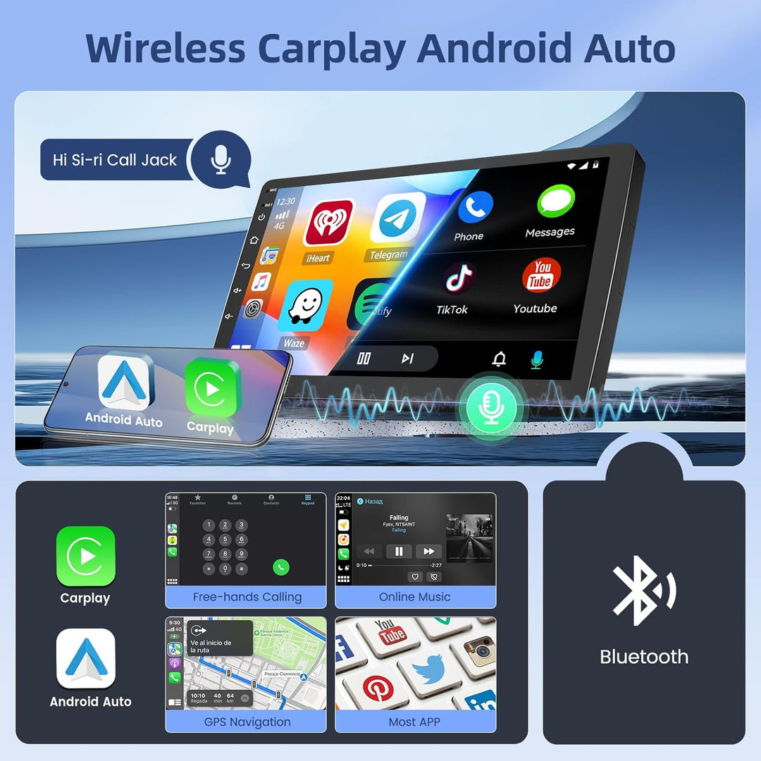 Hikity [4+64GB] Android 15 Autoradio CarPlay Android Auto Wireless für Peugeot 107/ Toyota Aygo/Citr