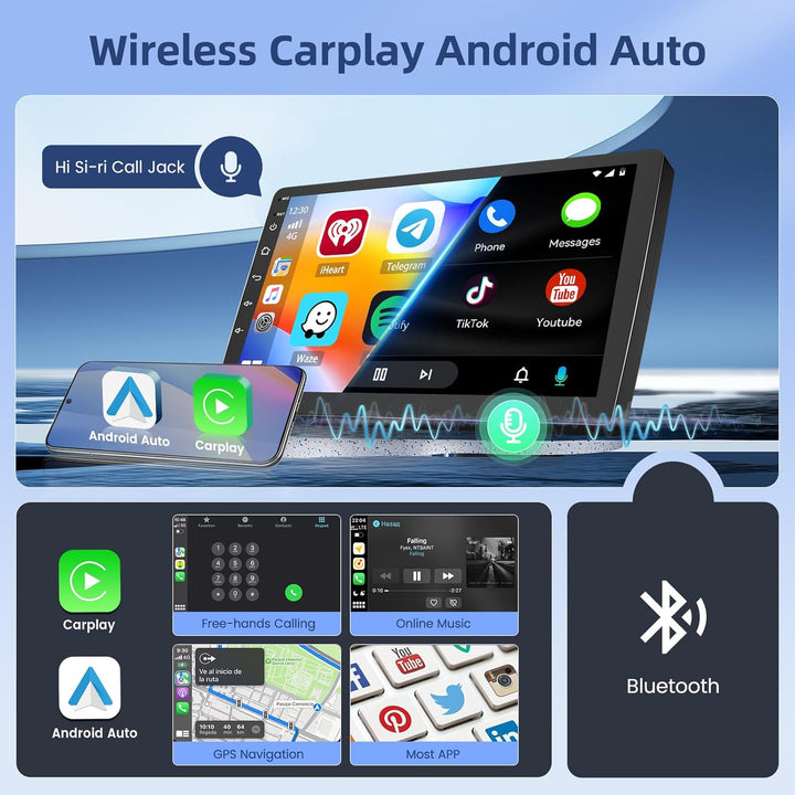 Hikity [4+64GB] Android 15 Autoradio CarPlay Android Auto Wireless für Peugeot 107/ Toyota Aygo/Citr
