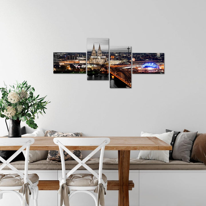Runa Art Bild Modern Köln - Made in Germany - Wandbilder Kölner Dom Grau 4 Teilig 601542c 100 x 50 c