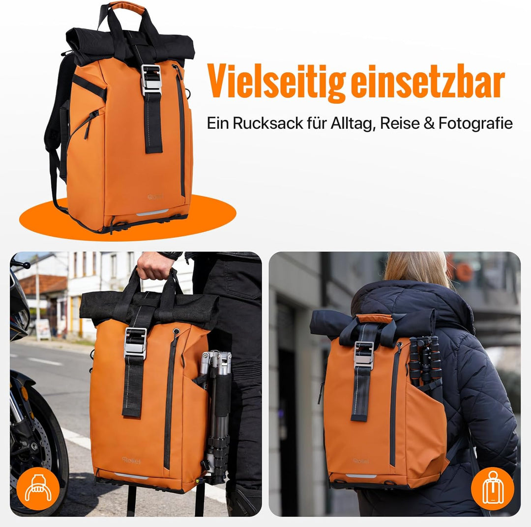 Rollei Fotoliner Ocean Rolltop Kamerarucksack Wasserdicht Fotorucksack Gross Kamera Rucksack mit Lap