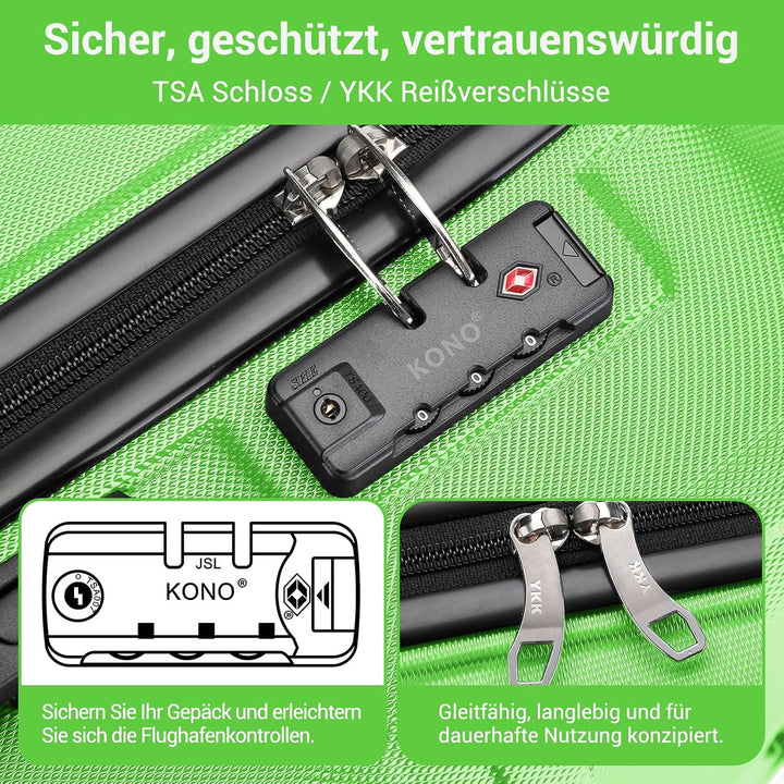 KONO Trolley Koffer Mittelgross 4 Rollen Leicht Hartschalenkoffer Reisekoffer mit TSA Schloss, 65x44