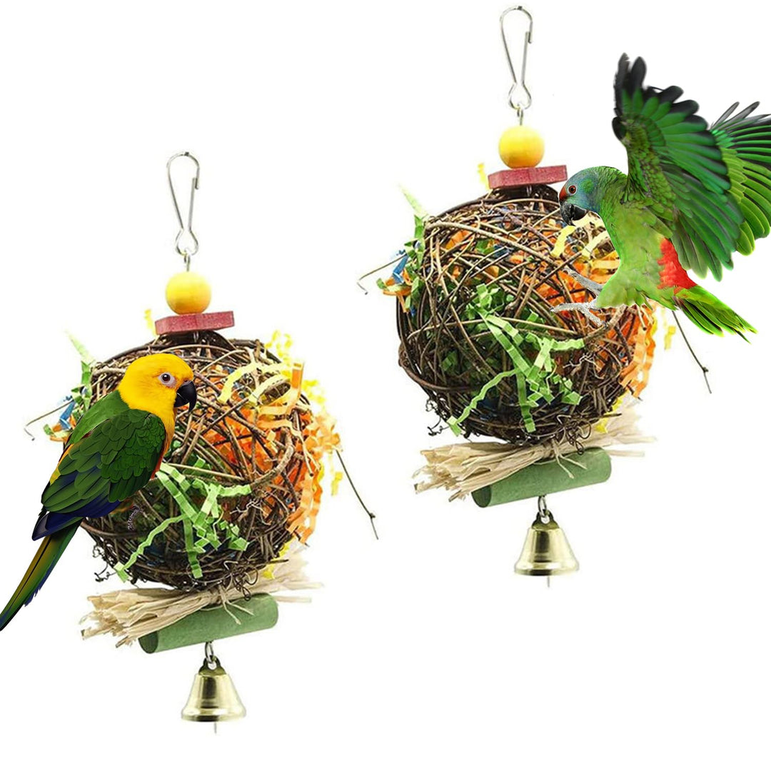 2 Stück Wellensittich Spielzeug, Natürliche Rattan Ball Papagei, Papageien Zerkleinerungsspielzeug,