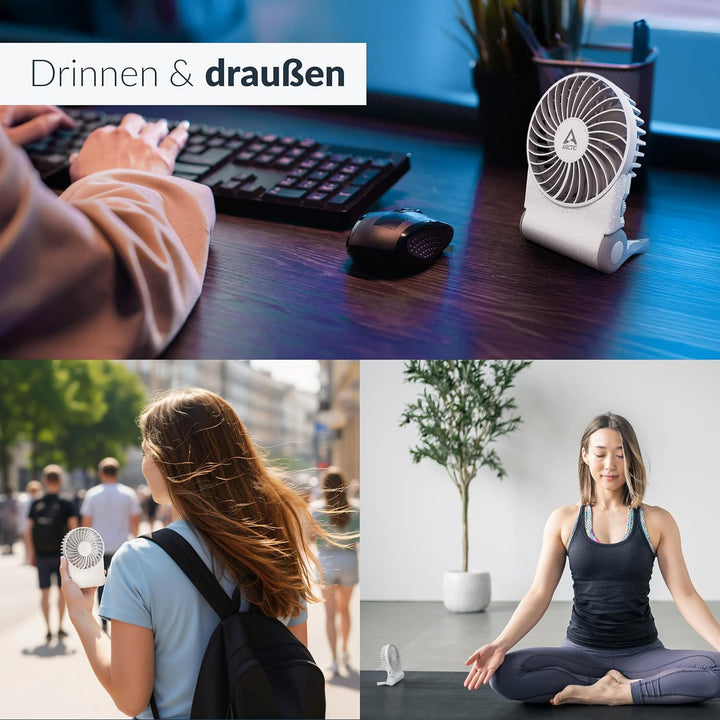 ARCTIC Summair 2Go (weiss) - Wiederaufladbarer Handventilator mit Standfuss | Stufenlos regelbar, 4-