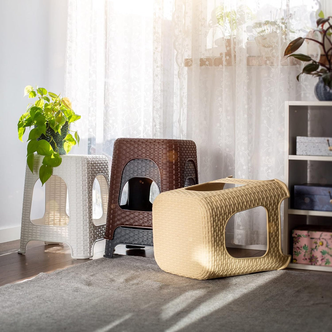 KADAX Hocker aus Kunststoff, Tritthocker bis 120 kg, Rattanhocker mit Antirutschfüssen, Badhocker, W