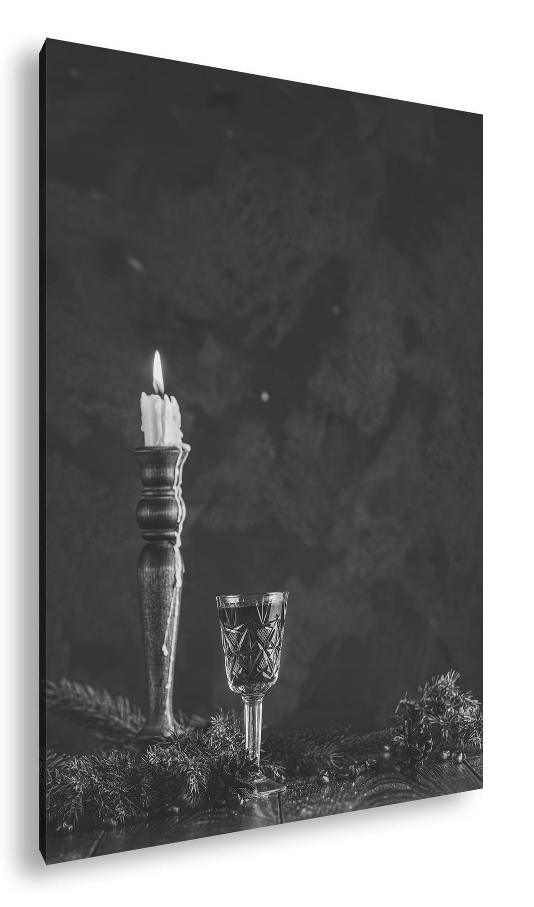 deyoli schöne Kerze mit Sektglas Format: 80x60 cm Effekt: Schwarz/Weiss als Leinwandbild, Motiv fert