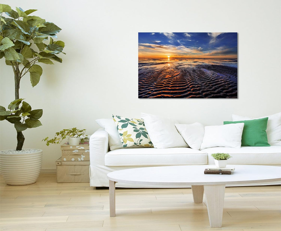 Paul Sinus Art Kunstfoto auf Leinwand 60x40cm Landschaftsfotografie – Ebbe bei Sonnenuntergang auf L