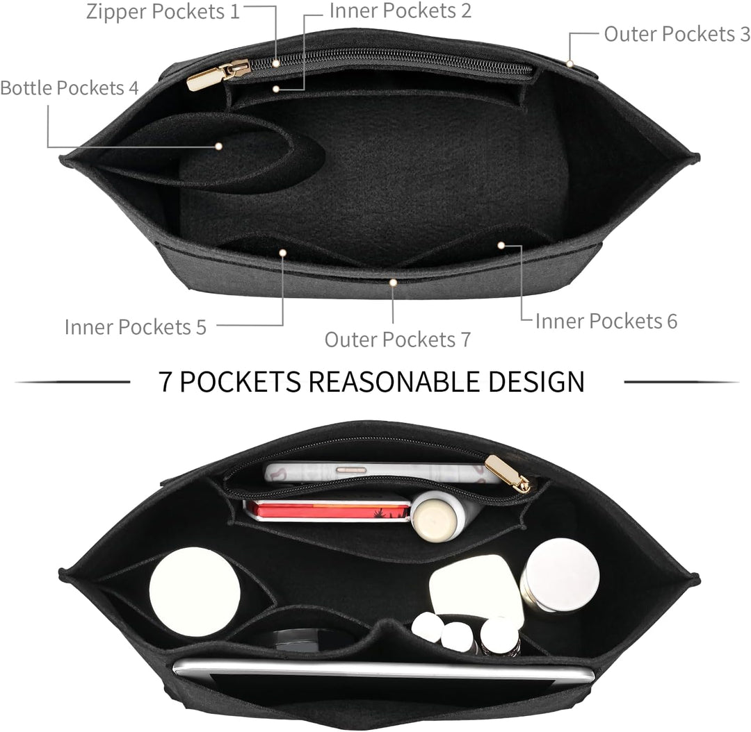 LOUKAYCCI Filz-Organizer-Handtascheneinsatz für Longchamp Le Pliage M, Grösse M, Schwarz