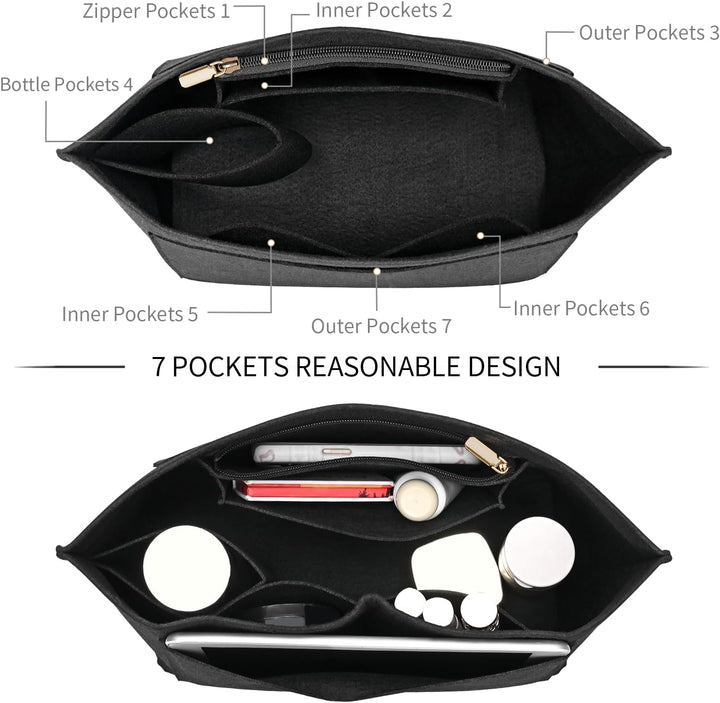 LOUKAYCCI Filz-Organizer-Handtascheneinsatz für Longchamp Le Pliage M, Grösse M, Schwarz