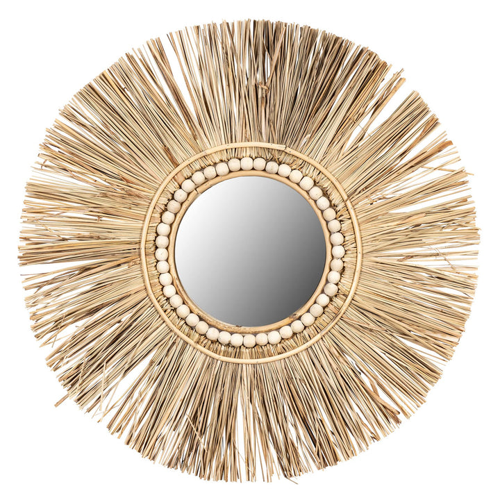 levandeo Spiegel Seegras Ø 55cm Wandspiegel Flurspiegel Wanddeko Boho Deko Bohostyle Bohochic Nature