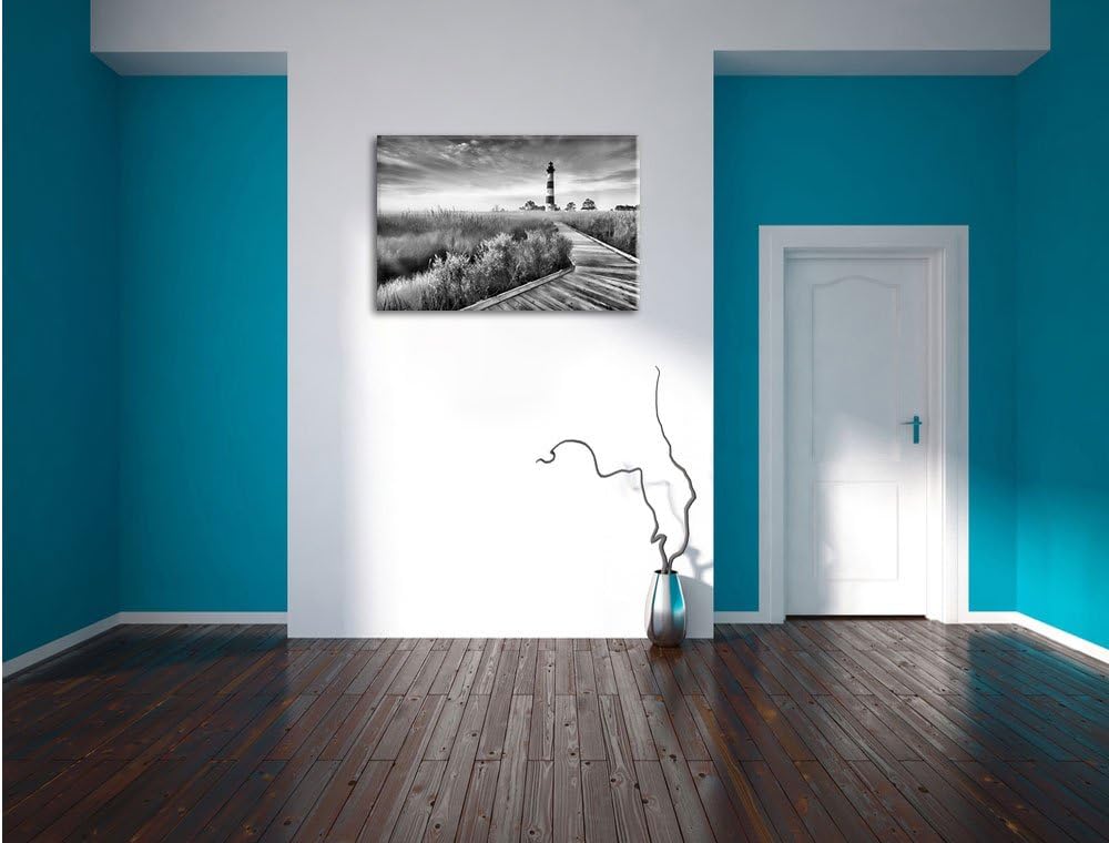 Pixxprint Monocrome, Leuchtturm im Nebel, Format: 100x70 auf Leinwand, 100x70