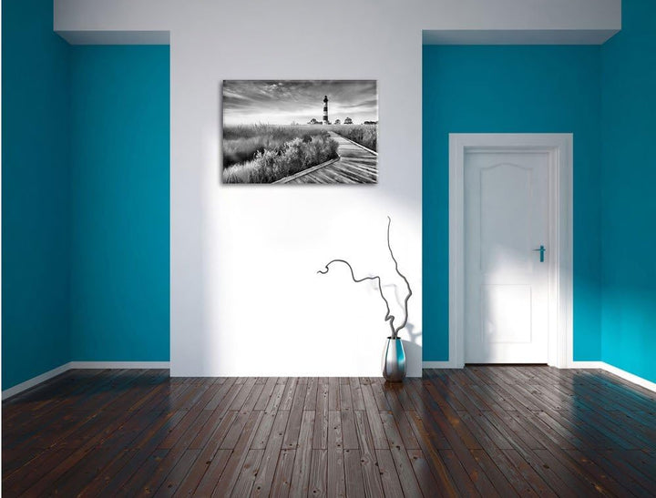 Pixxprint Monocrome, Leuchtturm im Nebel, Format: 100x70 auf Leinwand, 100x70