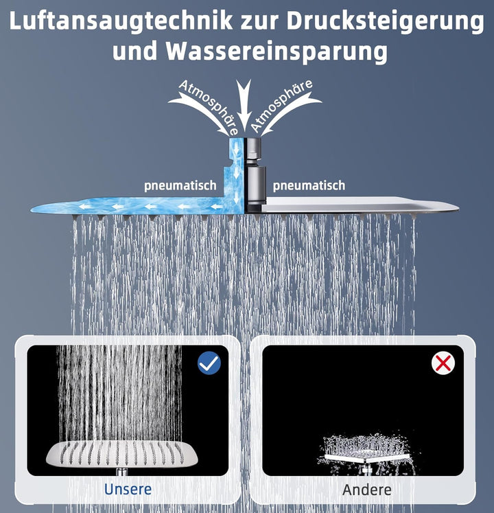 HardiValue Duschkopf Regendusche 14 Zoll (40 x 25 cm), Edelstahl Regendusche Duschkopf, Anti-Kalk-Dü