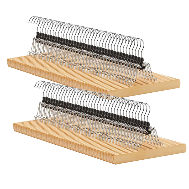 SONGMICS Hosenspanner, 72 Stück, Kleiderbügel aus Holz, Hosenbügel, rutschfest, verchromter Haken, u
