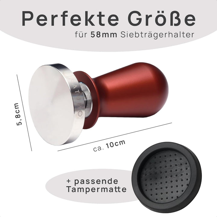NATUMO Espresso Tamper 58mm, druckregulierend (15kg / 35lbs), Siebträger Zubehör, Kaffe Tamper Set m