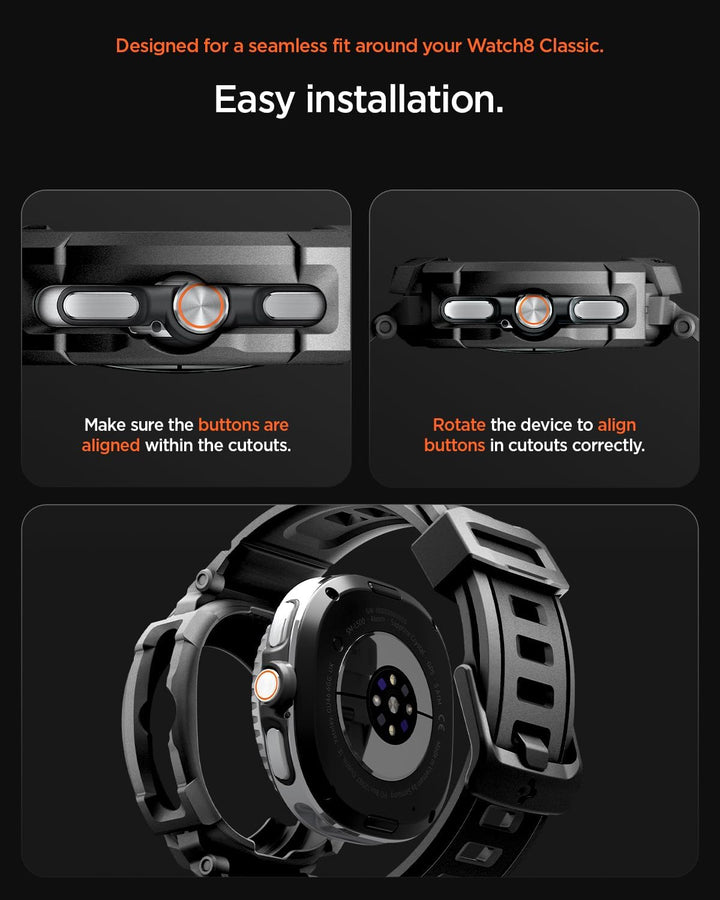 Spigen Rugged Armor Pro Hülle mit Band für Samsung Galaxy Watch 8 Classic | TPU-Unibody-Hülle mit Ar
