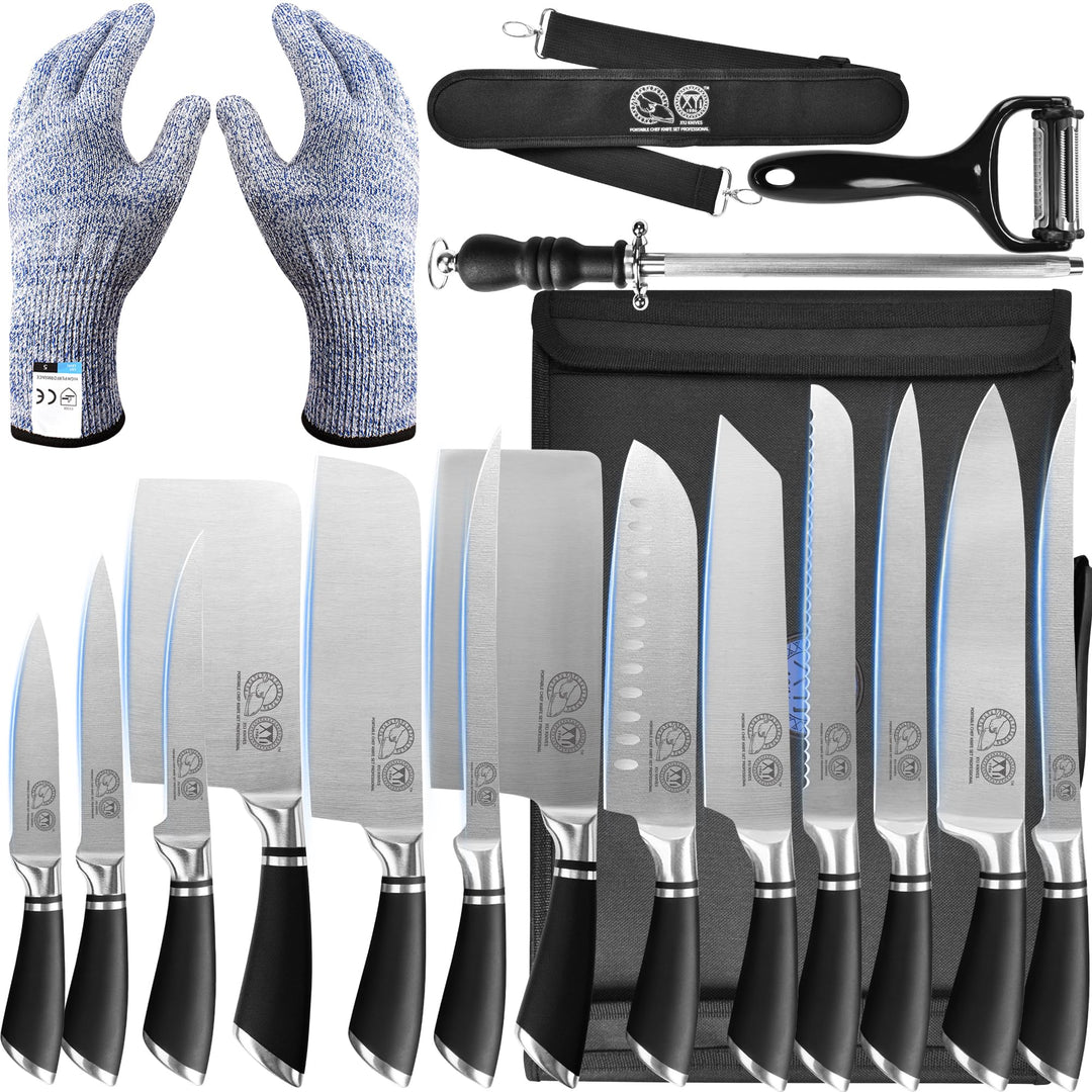 XYJ Professionelle Messersätze mit Rolltasche für Meisterköche Japanische Küchenmesser Fleischbeil S