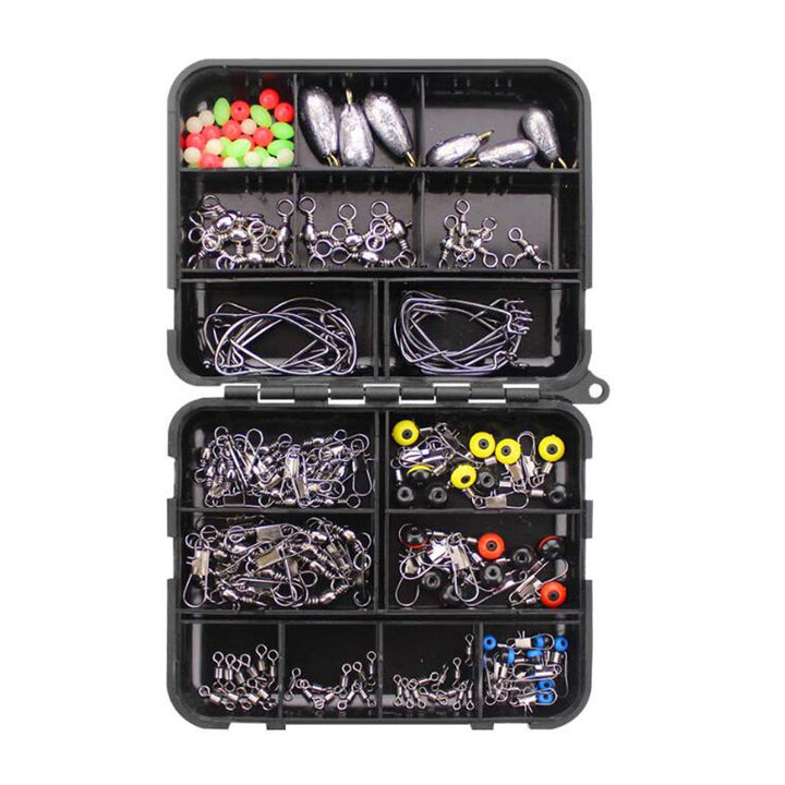 Fishing Terminal Tackle, 160 Stück Fishing Tackle Box - Angelhaken, Kurbelhaken, Bleisinker, Trigemi