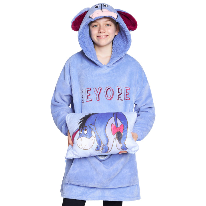 Disney Übergrosse Kapuzenpullover Mädchen 2-in-1 Kissen Hoodie, Sherpa-Kapuze & 3D-Ohren One Size -