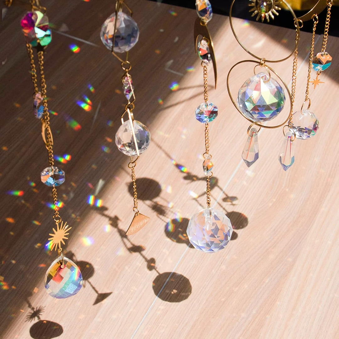 5 Stück Sonnenfänger Kristall Hanging Windspiel Regenbogen Sonnen Mond Anhänger Kristalle Ornament K