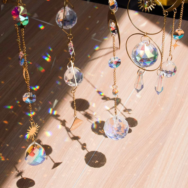 5 Stück Sonnenfänger Kristall Hanging Windspiel Regenbogen Sonnen Mond Anhänger Kristalle Ornament K