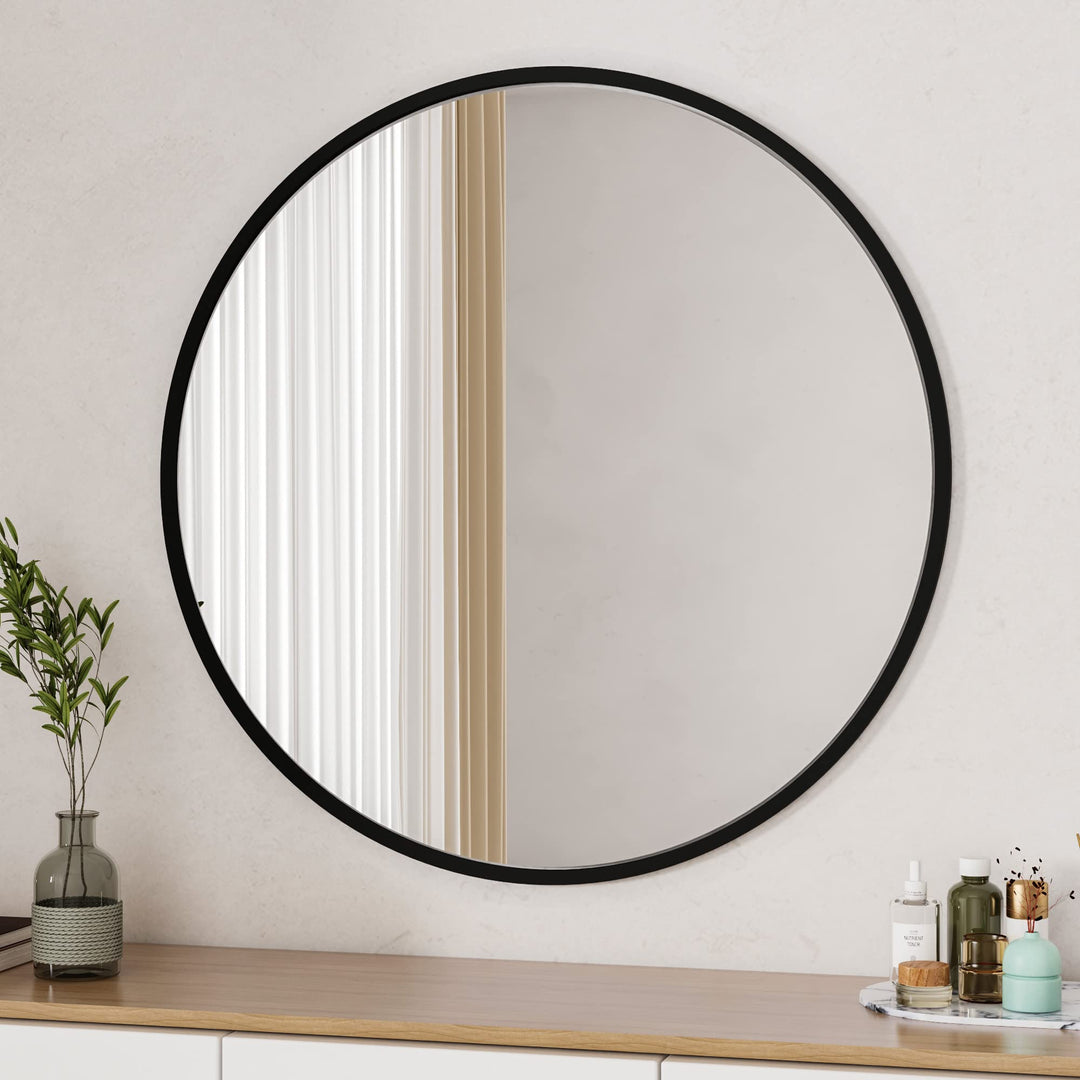 Boromal Spiegel Schwarz 80cm Metallrahmen Badezimmerspiegel Rund Badspiegel Wandspiegel Schwarz für