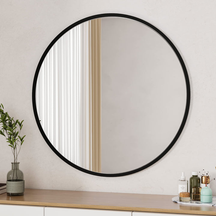Boromal Spiegel Schwarz 80cm Metallrahmen Badezimmerspiegel Rund Badspiegel Wandspiegel Schwarz für