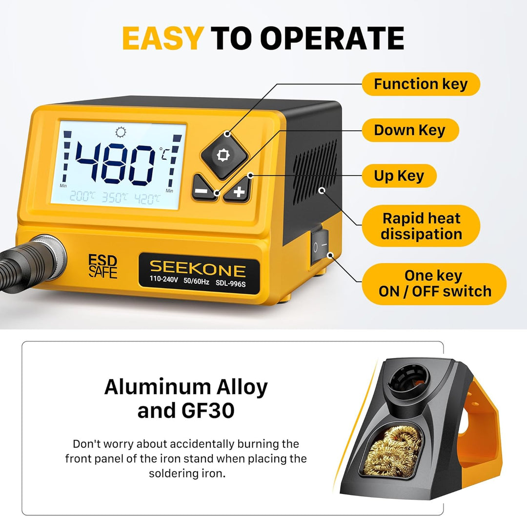 SEEKONE Lötstation 60W, Profi Lötkolben Einstellbare Temperatur 200℃-480℃ mit LCD Displayanzeige, Di