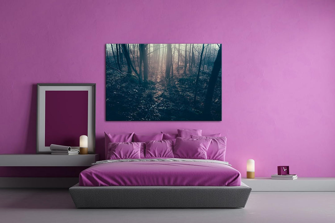 deyoli Dunkler Wald Format: 80x60 als Leinwand, Motiv fertig gerahmt auf Echtholzrahmen, Hochwertige