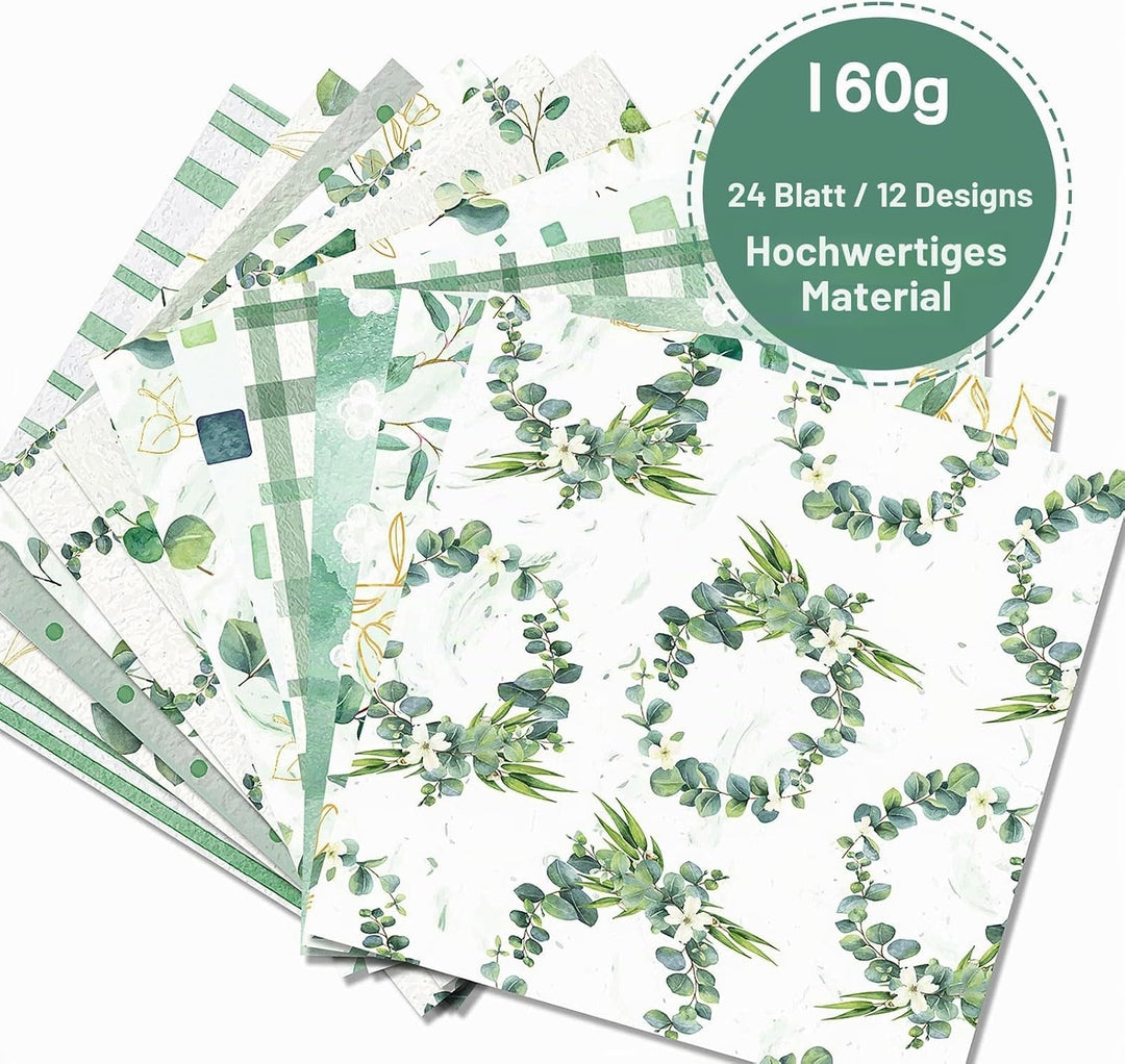 Scrapbook Papier 30x30 Scrapbook Bastelpapier mit Muster, Grün Scrapbooking Papier Doppelseitiges Fr