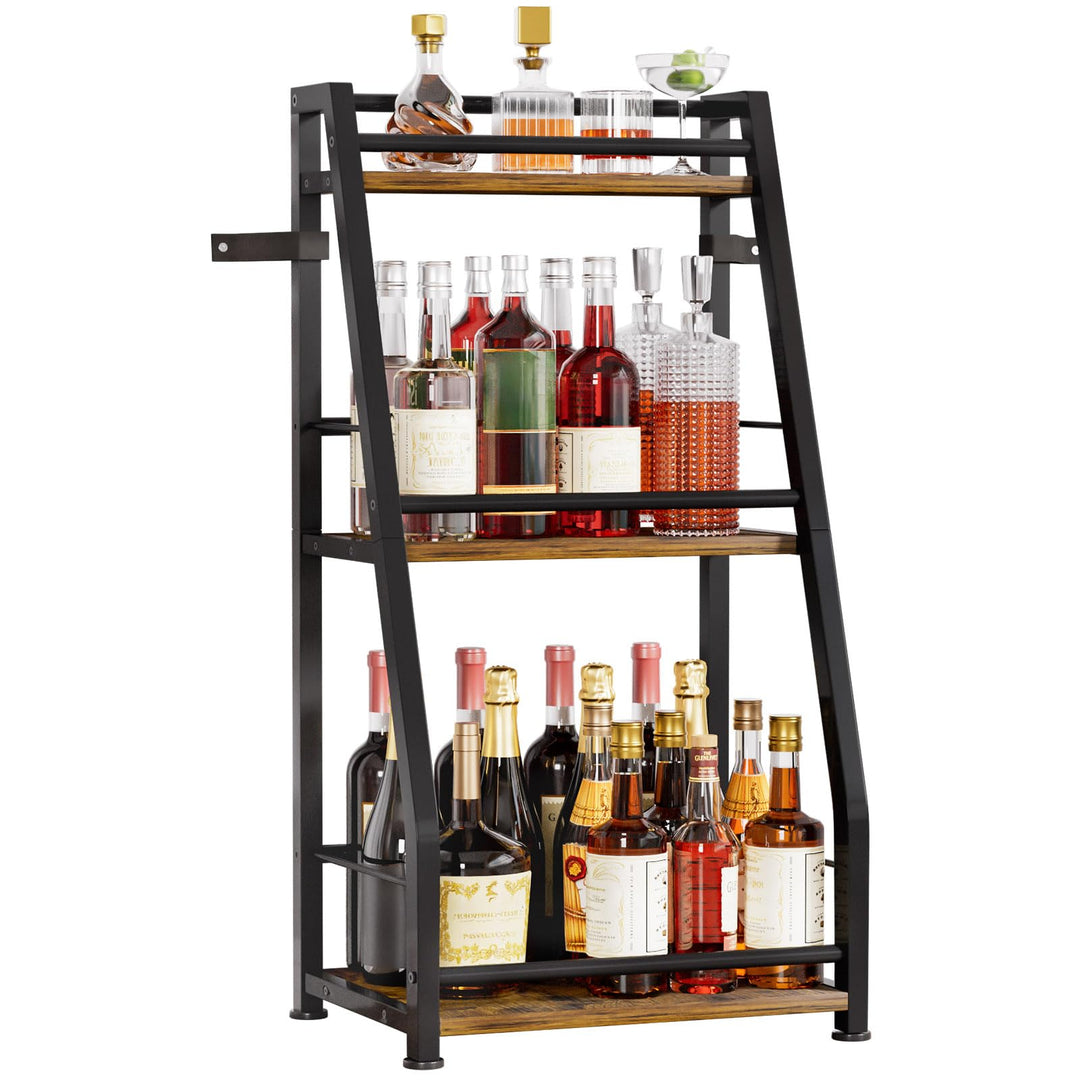 Yorbay 3-Stöckiges Freistehendes Weinregal mit Geländer: Modern Metall-Holz Flaschenregal für Wein u