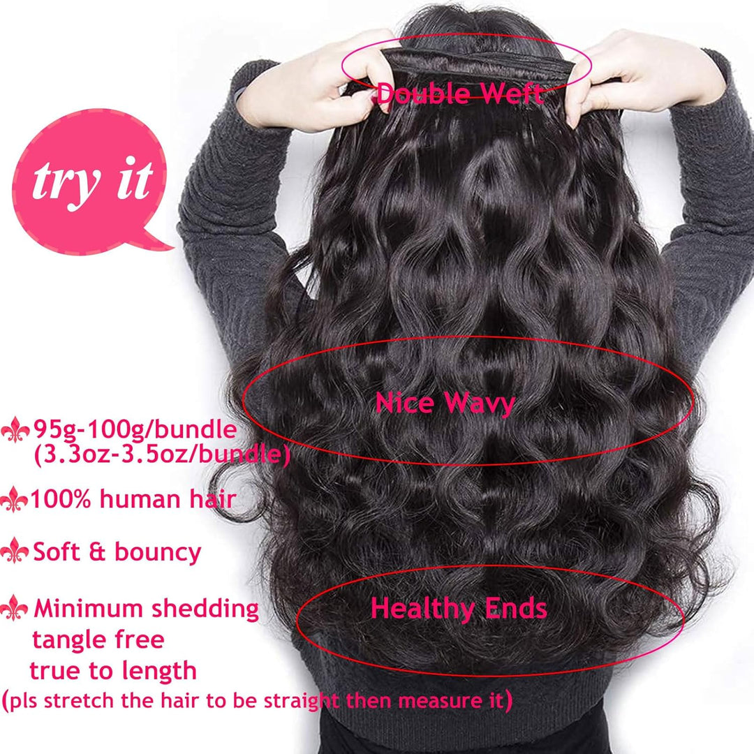 Huarisi Brazilian Body Wave Bundles Human Hair Weaves 18 20 22 Inch Body Wave Remy Hair 3 Bundles 8A