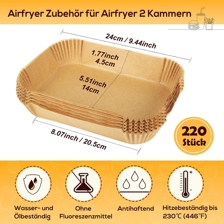 YQL 220 Stück Backpapier für Heissluftfritteuse, Heissluftfritteuse Zubehör für Ninja Foodi Dual Zon