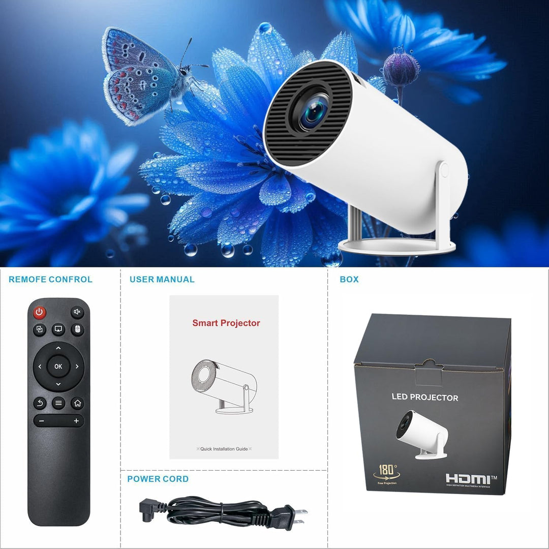 Video-Beamer Mini Beamerr 4K 1080P Full HD Kompatibel mit Android und Netflix–WiFi 6 BT5.2 180° Rota