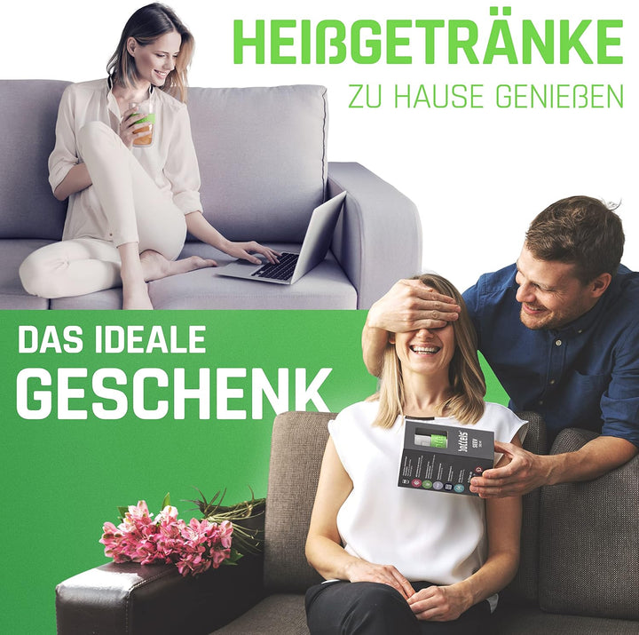 Glasbecher 380ml – mit Sieb Doppelwandig Teetasse mit Edelstahl-Sieb Keramik-Deckel spülmaschinengee
