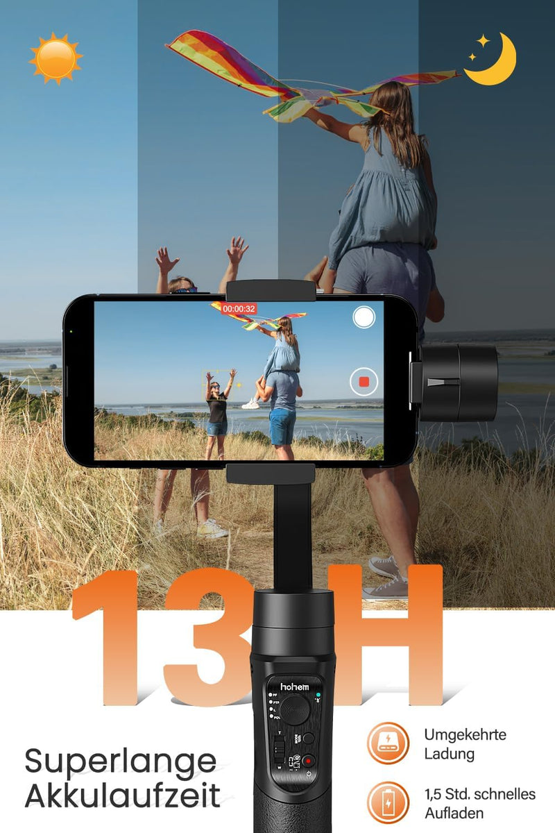 Smartphone Gimbal Stabilisator, hohem iSteady Mobile Plus 3-Achsen Stabilisator für Android/iPhone,