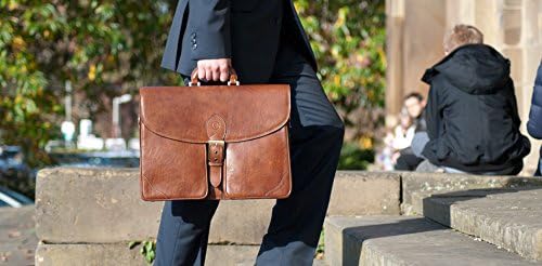 Maxwell Scott Hochwertige Herren Leder Aktentasche Tomacelli3 in Cognac Braun, Cognac Braun