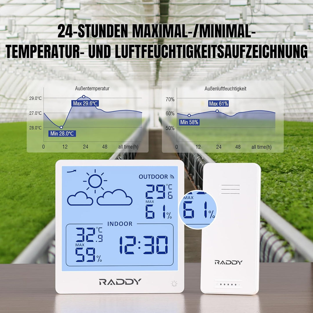 Raddy WF-50 Wetterstation Funk innen und aussen, batteriebetriebener Temperatur- und Luftfeuchtigkei