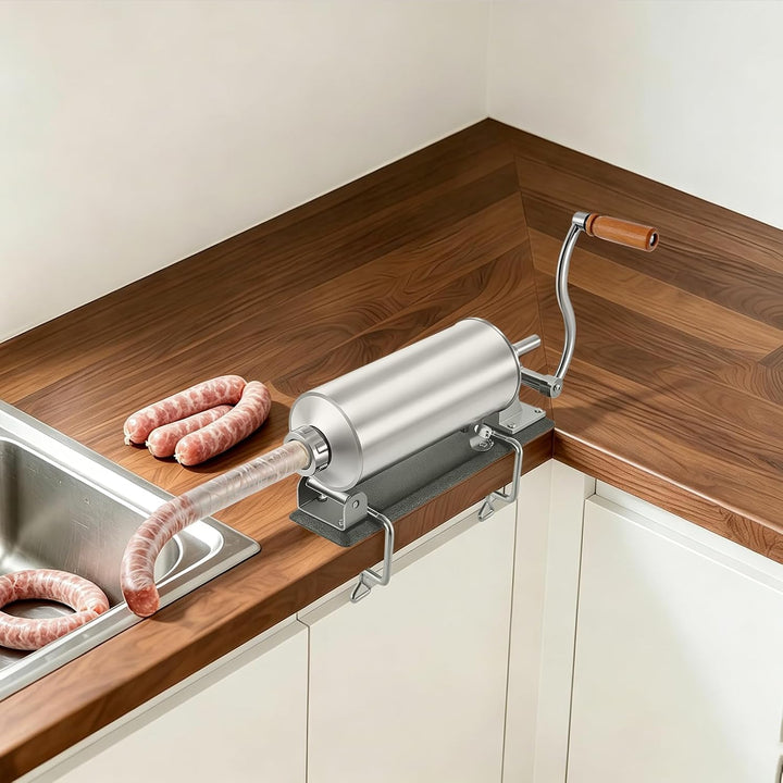 Manuelle Wurstfüllmaschine Horizontal 3L | Wurstfüller Aus Edelstahl Mit 4 Füllrohren, Handkurbel-Wu