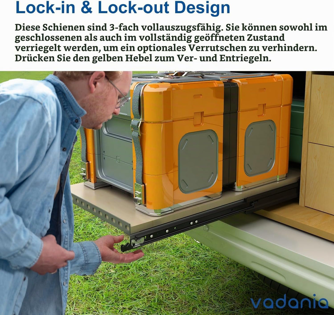 VADANIA Schwerlast Schubladenauszug mit Schloss 900mm, 180kg Tragfähigkeit Vollauszug Seitenmontage