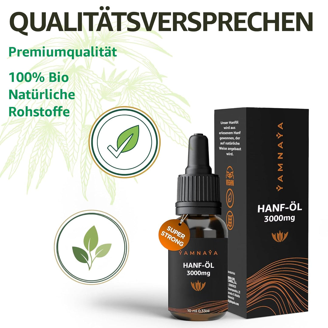 YamnaYa – Premium Hanföl 30% | Kaltgepresst & Vegan | Reines Naturöl Ohne Zusätze | Laborgeprüfte Qu
