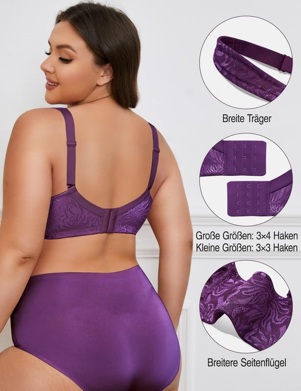 Wingslove Damen Minimizer BH ohne Bügel Grosse Brüste Bügelloser Entlastungs Breite Träger Vollfigur