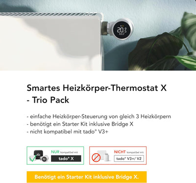 tado° Smartes Heizkörperthermostat X – Trio Pack, Heizungssteuerung per App und Smart Speaker (Alexa