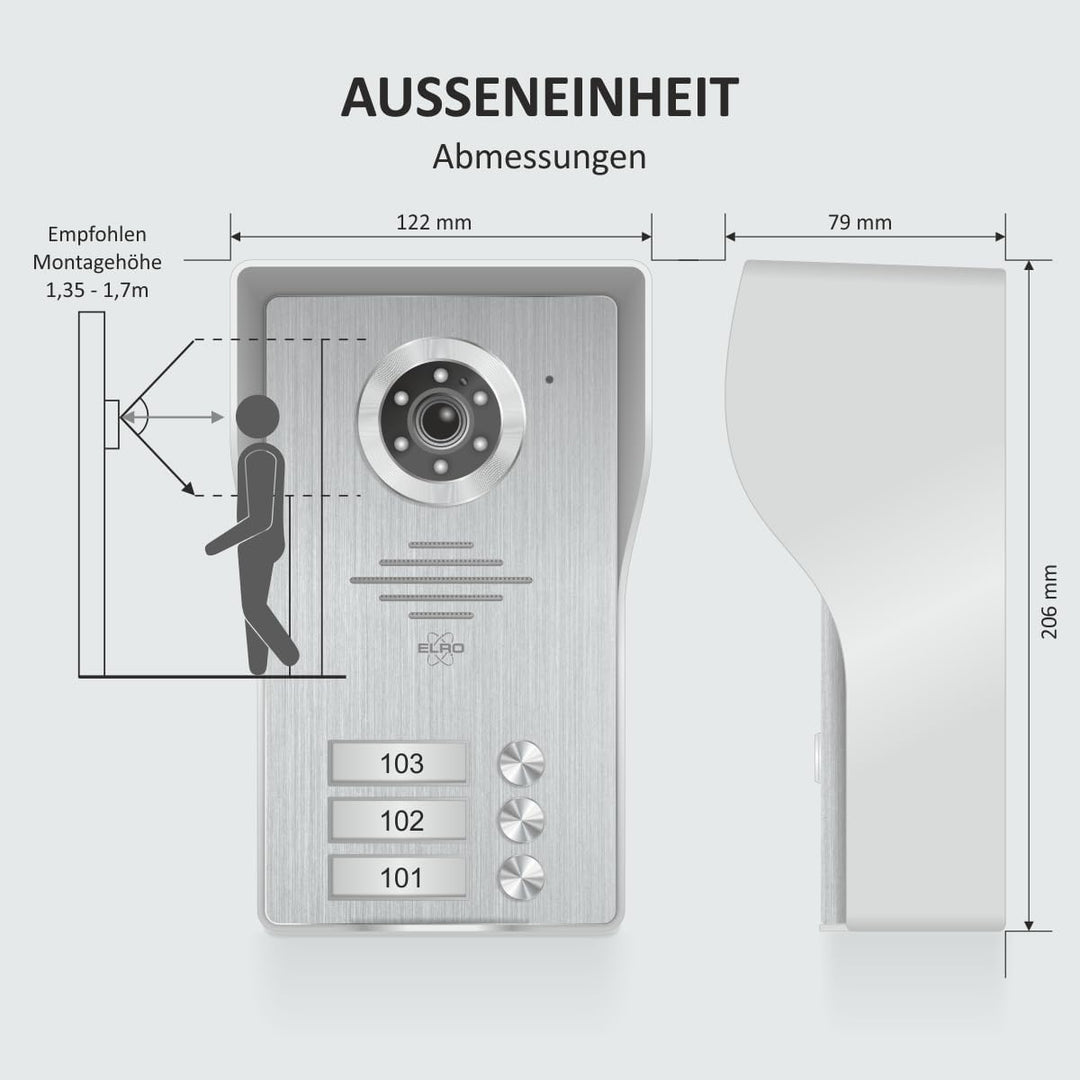 ELRO DV4000-3 DV4000 Video Türsprechanlage, Grau, 3 Appartment Ohne App 3 Appartment, Ohne App 3 App