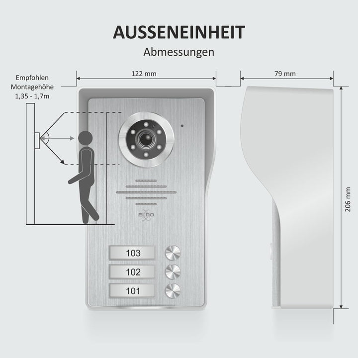 ELRO DV4000-3 DV4000 Video Türsprechanlage, Grau, 3 Appartment Ohne App 3 Appartment, Ohne App 3 App